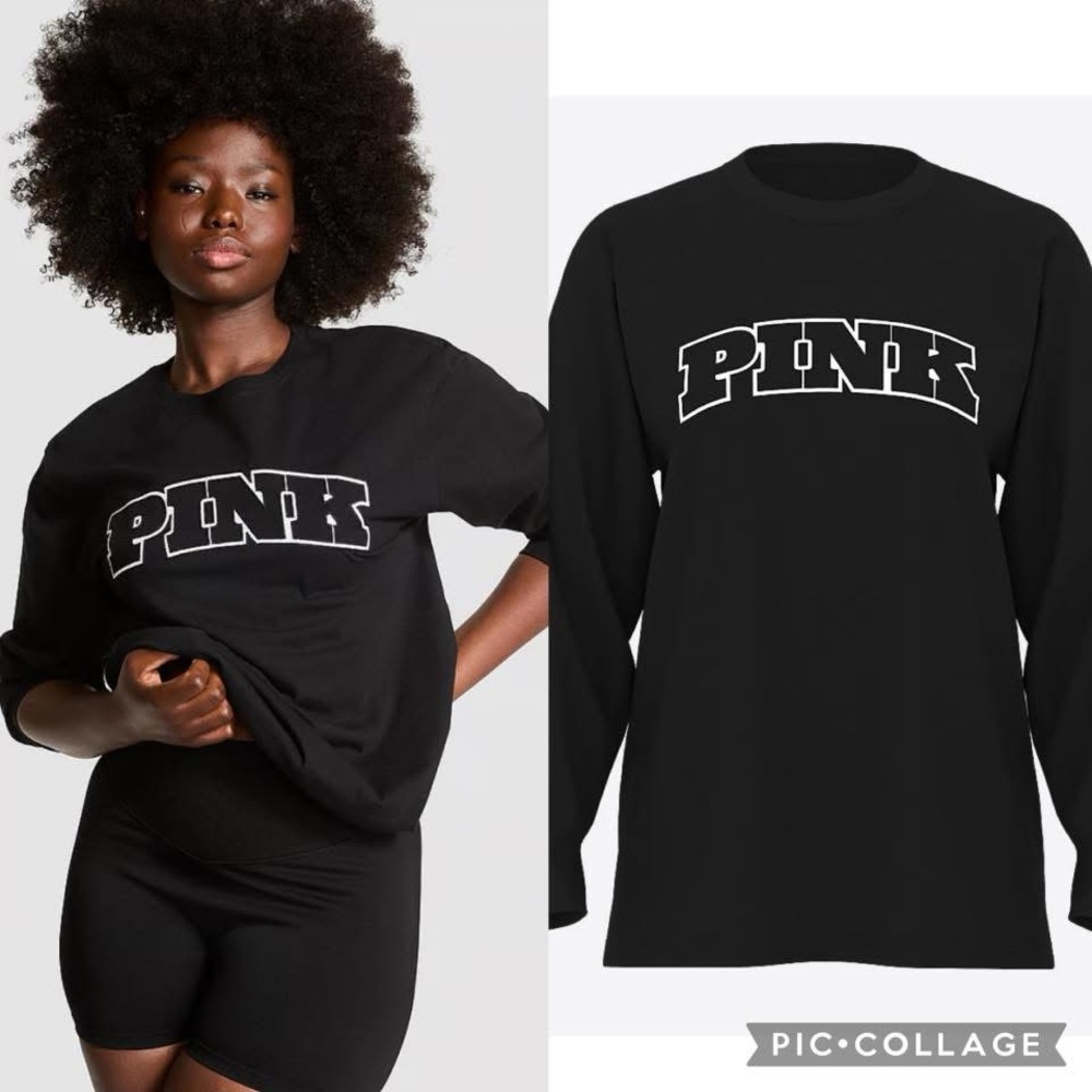 PINK Oversized Long-Sleeve Campus T-Shirt